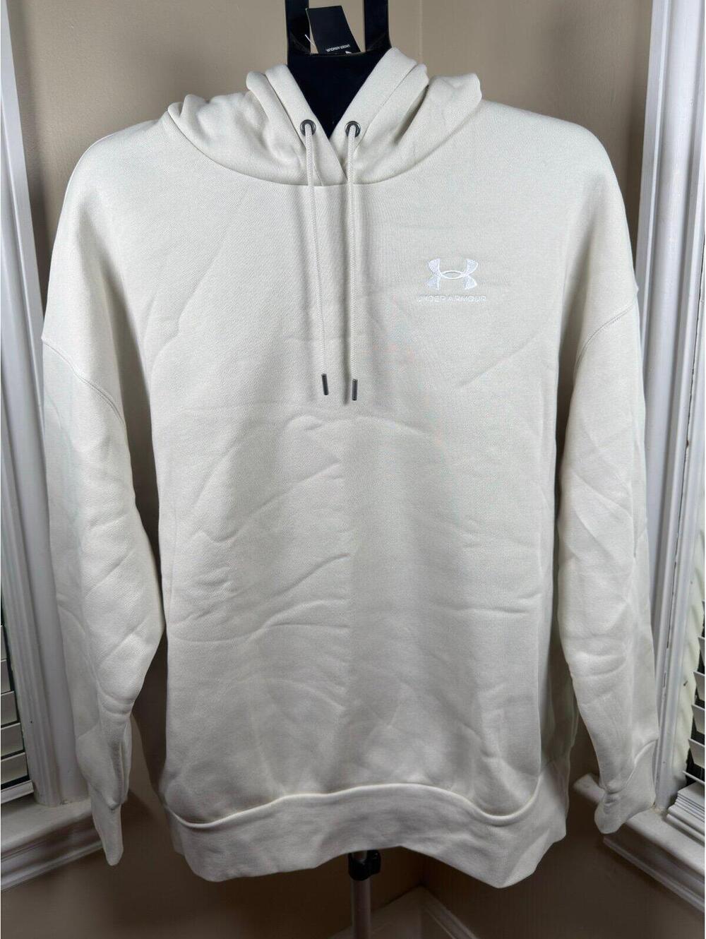 Under Armour Women’s Icon Fleece Oversized Hoodie Large Ivory Cream Pullover NWT